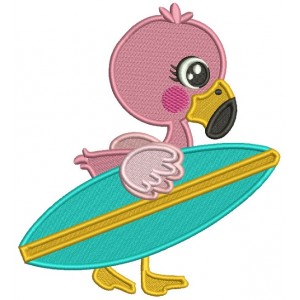 Flamingo With a Surfboard Filled Machine Embroidery Design Digitized Pattern