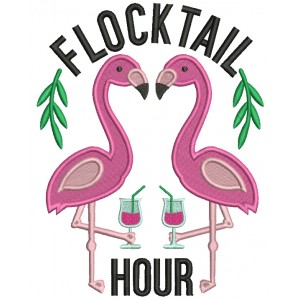 Flocktail Hour Two Flamingos Filled Machine Embroidery Design Digitized Pattern