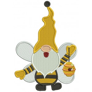 Gnome Bumble Bee Holding Beehive Filled Machine Embroidery Design Digitized Pattern