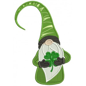 Gnome Holding Shamrock St.Patricks Day Filled Machine Embroidery Design Digitized Pattern
