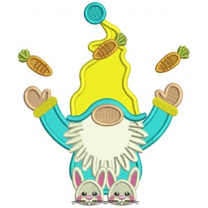 Gnome Juggling Carrots Easter Applique Machine Embroidery Design Digitized Pattern 