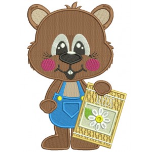 Groundhog Holding Bag of Seeds Filled Machine Embroidery Design Digitized Pattern
