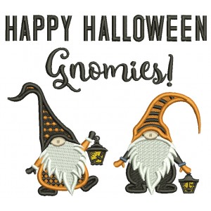 Happy Halloween Gnomes With Lanterns Filled Machine Embroidery Design Digitized Pattern