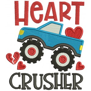 Heart Crusher Monster Truck Valentine's Day Filled Machine Embroidery Design Digitized Pattern