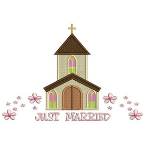 Just Married Church With Flowers Religious Filled Machine Embroidery Design Digitized Pattern