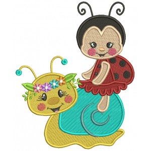 Ladybug Sitting On The Snail Filled Machine Embroidery Design Digitized Pattern