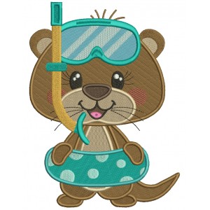 Little Baby Otter Wearing Swimming Mask Filled Machine Embroidery Design Digitized Pattern