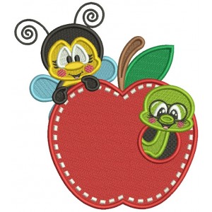 Little Bee and Bookworm Filled Machine Embroidery Design Digitized Pattern