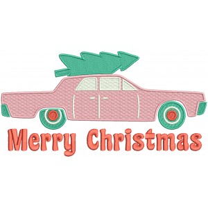 Merry Christmas Car And Tree Filled Machine Embroidery Design Digitized Pattern