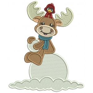 Moose Sitting a Snow Christmas Filled Machine Embroidery Design Digitized Pattern