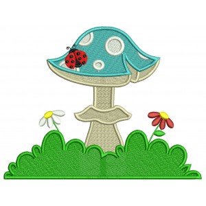 Mushroom With Flowers And Ladybug Filled Machine Embroidery Design Digitized Pattern