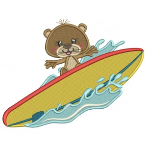Otter Surfer On The Waves Filled Machine Embroidery Design Digitized Pattern