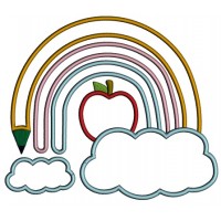 Pencil Rainbow Apple And Clouds School Applique Machine Embroidery Design Digitized Pattern