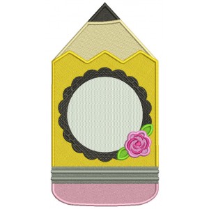 Pencil With a Flower Frame For Monogram Filled Machine Embroidery Design Digitized Pattern