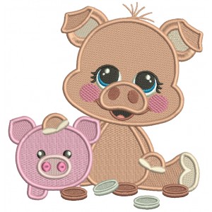 Pig Saver With Pennies Filled Machine Embroidery Design Digitized Pattern