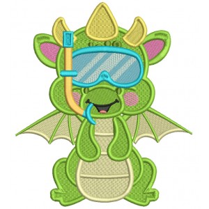 Snorkeling Baby Dino Filled Machine Embroidery Design Digitized Pattern