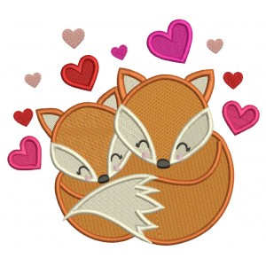 Two Foxes And Hearts Valentine's Day Filled Machine Embroidery Design Digitized Pattern