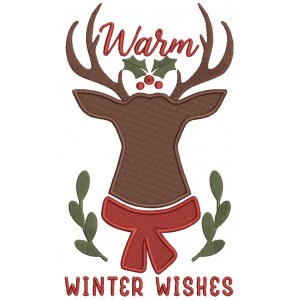 Warm Winter Wishes Deer Head Christmas Filled Machine Embroidery Design Digitized Pattern