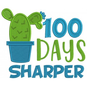 100 Days Sharper Cactus School Filled Machine Embroidery Design Digitized Pattern