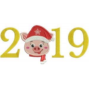 2019 Little Piggy Wearing Santa Hat New Year Filled Machine Embroidery Design Digitized Pattern