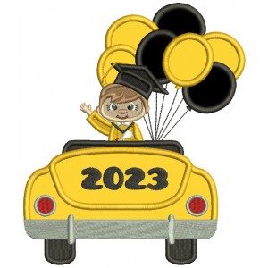 2023 Graduation Boy In The Car With Balloons Applique Machine Embroidery Design Digitized Pattern