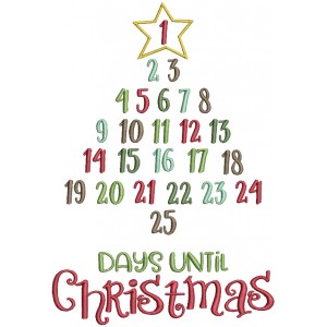 25 Days Until Christmas Countdown Tree Filled Machine Embroidery Design Digitized Pattern
