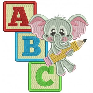 ABC Elephant Holding a Pencil Filled Machine Embroidery Design Digitized Pattern