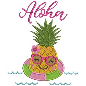 Aloha Pineapple In The Sea Filled Machine Embroidery Design Digitized Pattern