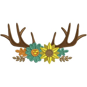 Antlers With Flowers Filled Machine Embroidery Design Digitized Pattern