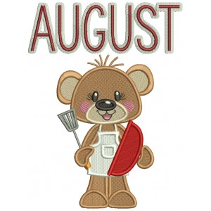 August Bear Cook Holding Spatula Filled Machine Embroidery Design Digitized Pattern