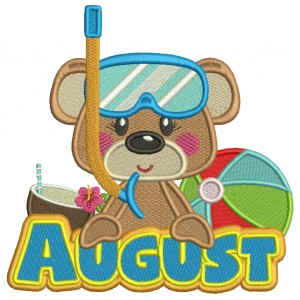 August Bear With Beach Ball Summer Filled Machine Embroidery Design Digitized Pattern