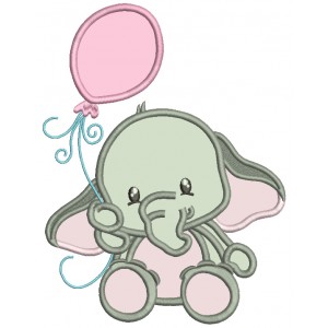 Baby Elephant Holding Baloon Applique Machine Embroidery Design Digitized Pattern