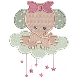 Baby Girl On The Cloud Filled Machine Embroidery Design Digitized Pattern