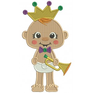 Baby Holding Trumpet Mardi Gras Filled Machine Embroidery Design Digitized Pattern