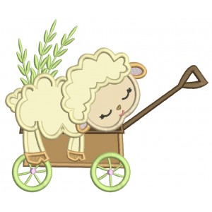 Baby Lamb Sleeping On The Garden Cart Easter Applique Machine Embroidery Design Digitized Pattern 