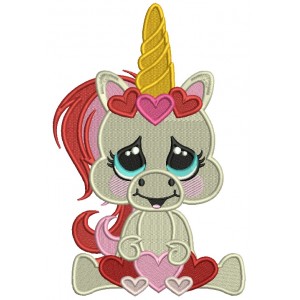 Baby Unicorn With Hearts Valentine's Day Filled Machine Embroidery Design Digitized Pattern