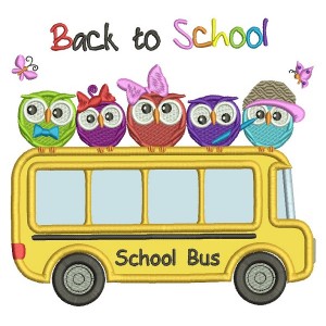Back To School Bus With Owls Applique Machine Embroidery Design Digitized Pattern