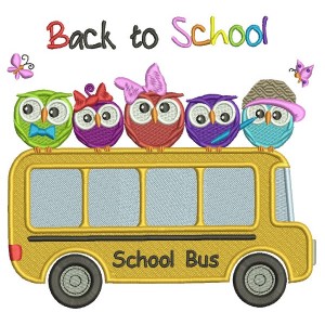 Back To School Bus With Owls Filled Machine Embroidery Design Digitized Pattern