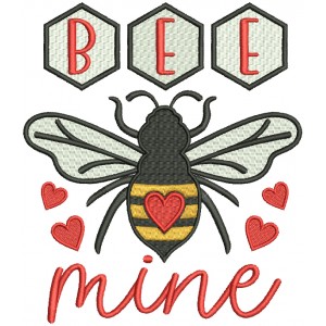 Bee Mine Bumblebee with Hearts Valentine's Day Filled Machine Embroidery Design Digitized Pattern
