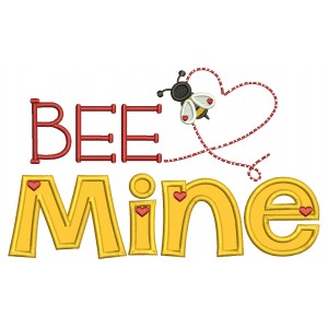 Bee Mine Cute Bee And a Heart Valentine's Day Applique Machine Embroidery Design Digitized Pattern