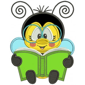 Bee Reading a Book School Applique Machine Embroidery Design Digitized Pattern