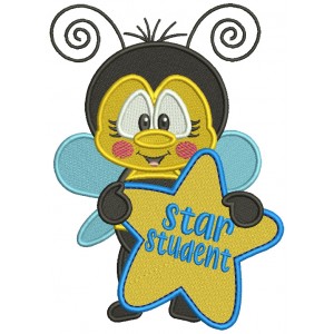 Bee Star Student School Filled Machine Embroidery Design Digitized Pattern