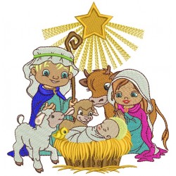 Birth Of Christ Holly Night Christmas Filled Machine Embroidery Design Digitized Pattern