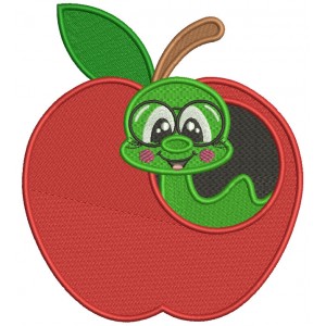 Bookworm Wearing Glasses Inside An Apple School Filled Machine Embroidery Design Digitized Pattern