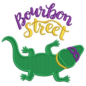 Bourbon Street Alligator Mardi Gras Filled Machine Embroidery Design Digitized Pattern