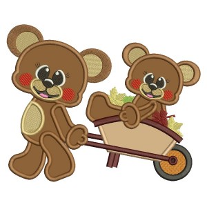 Brother Bear Pulling Baby Bear Autumn Applique Machine Embroidery Design Digitized Pattern