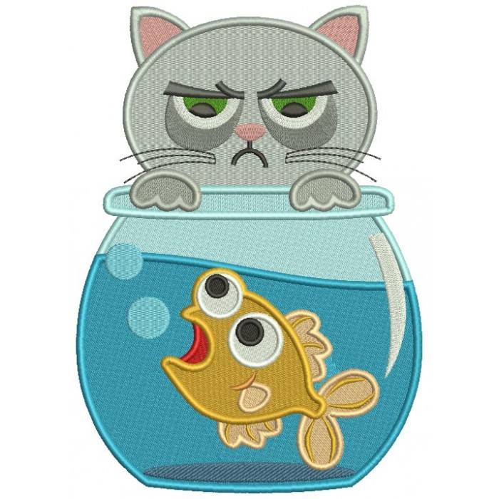 Cat Looking Inside a Fish Bowl Filled Machine Embroidery Design ...