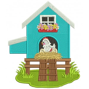 Chicken With Eggs Inside a Chicken Coop Filled Machine Embroidery Design Digitized Pattern