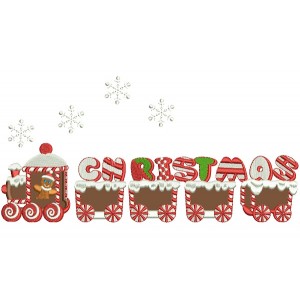 Christmas Train With Snow Flakes Applique Machine Embroidery Design Digitized Pattern
