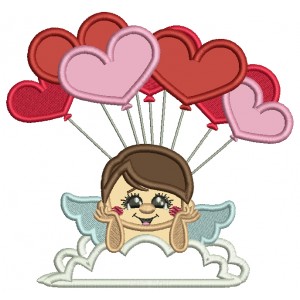 Cupid With Balloons Applique Machine Embroidery Design Digitized Pattern